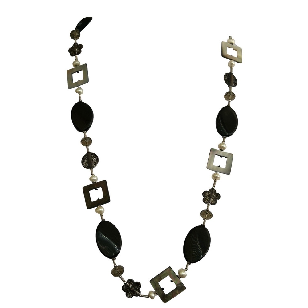 Premier Design Stone And Mother Of Pearl Signed Necklace